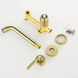 Brushed Gold Wall Mount Faucet, 2 Hole Single Handle Wall Mount Bathroom Faucet