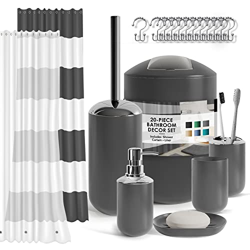 Bathroom Accessory Set, Shower Curtain Set with Liner, Toothbrush Holder, Soap Dispenser