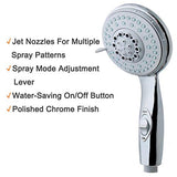 Shower Head with On/Off Switch - 5 Spray Settings 6.5 Feet Extra Long Hose High