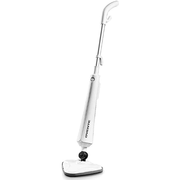 OVENTE Electric Steam Mop Cleaner, 1300W Steamer for Cleaning Tiles and Hardwood Floors with Swivel Head, Refillable Water Tank and Microfiber Pad, Great for Sanitizing Flat Surfaces, White ST405W