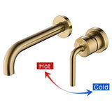 Brushed Gold Wall Mount Faucet, 2 Hole Single Handle Wall Mount Bathroom Faucet