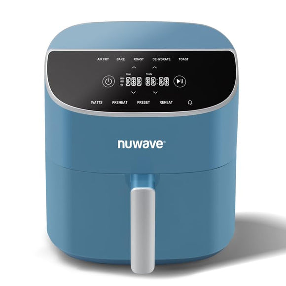 Nuwave 8QT Brio Air Fryer Plus Cozy Blue, Digital LED Touch Screen with Cool White Display, 50°F~400°F in Precise 5°, 3 Wattage Alternatives, 5 Cook Functions, 50 Memory, PFAS Free, New & Improved