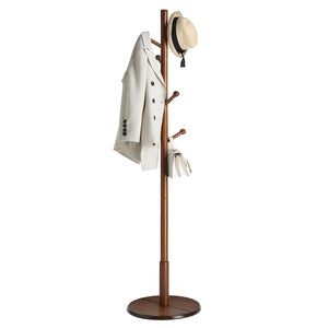 Solid Wood Coat Rack, Free Standing Hall Coat Tree with 7 Hooks, 3 Height Options, for Coats, Hats, Bags, Purses, for Entryway VASAGLE