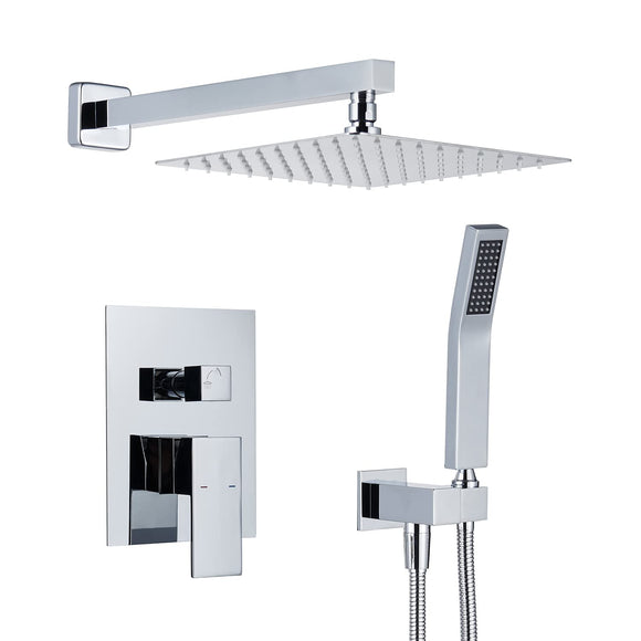 Shower System 10 Inches Rain Shower Combo Set Chrome Wall Mount Faucet