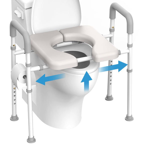 Raised Toilet Seat with Handles, FSA/HSA Eligible Width Adjustable Toilet Seat Risers