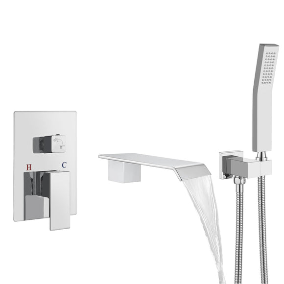 Bathtub Faucet with Handheld Shower Polished Chrome Wall Mounted