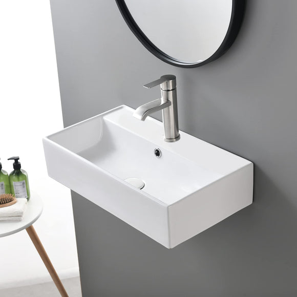 Bathroom Vessel Sink, Rectangular One Hole Bowl