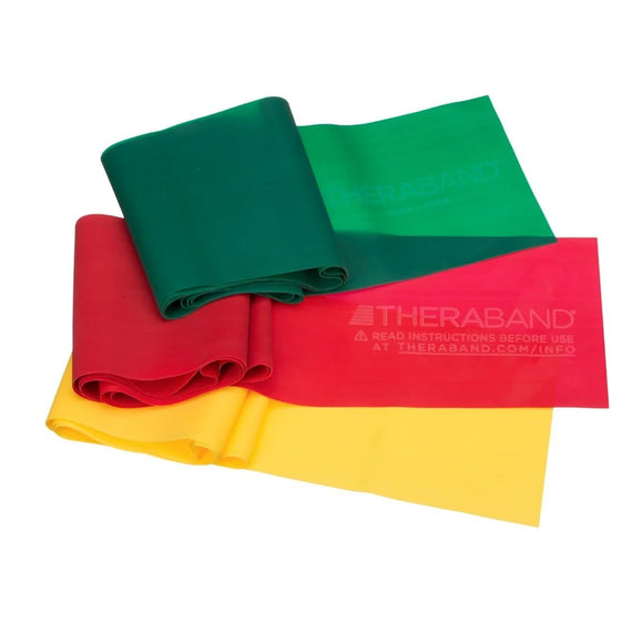 THERABAND Resistance Bands Set, Professional Non-Latex Elastic Band For Upper & Lower Body Exercise, Strength Training without Weights, Physical Therapy, Pilates, Rehab, Yellow & Red & Green, Beginner THERABAND