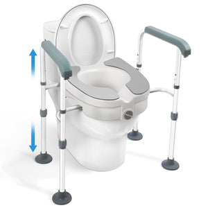 Raised Toilet Seat with Handles, 5-Inch Height, Adjustable Arms and Legs, Heavy Duty