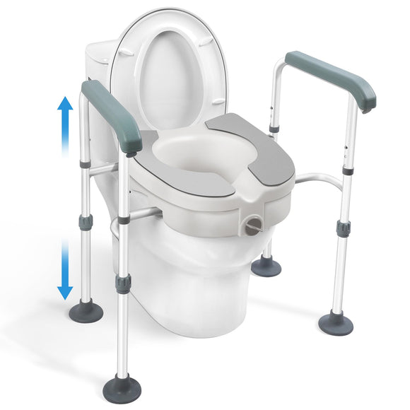 Raised Toilet Seat with Handles, 5-Inch Height, Adjustable Arms and Legs, Heavy Duty