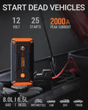 2000A Portable Jump Box - Car Jump Starter Battery Pack for up to 8.0L Gas and 6.5L Diesel Engines