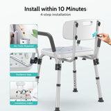 Shower Chair for Inside Shower Tub, 6 Adjustable Height Shower Seat