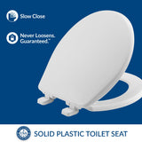 Toilet Seat, Slow Close, Easy Clean, Plastic, Round, White