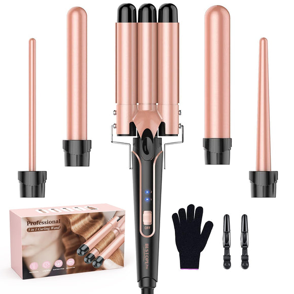 Curling Iron, 5 in 1 Curling Wand Set with 3 Barrel Crimper Hair Tool