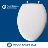 Toilet Seat with Chrome Hinges will Never Come Loose, ELONGATE , White