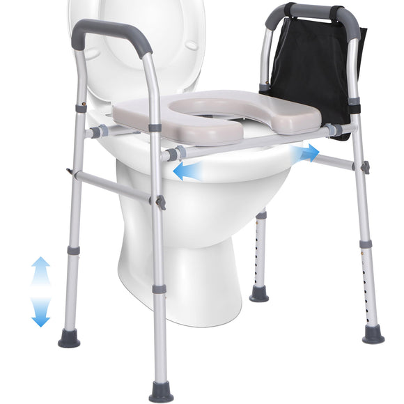 Toilet Seat Risers for Seniors, Adjustable Width & Height Toilet Safety Frame,