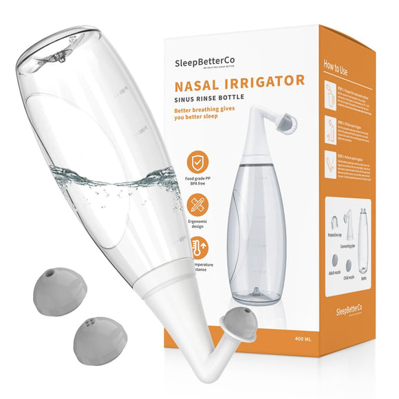 Nasal Irrigator, Sinus Rinse Bottle, BPA-Free, Ergonomic Design, 2 Tips for Adult/Kids, Reduces Snoring