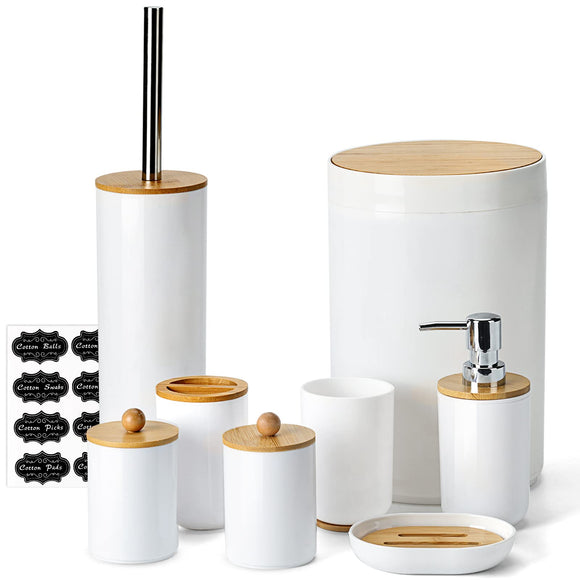 Accessories, 8pcs Bathroom Accessory Set with Trash Can, Toothbrush Holder