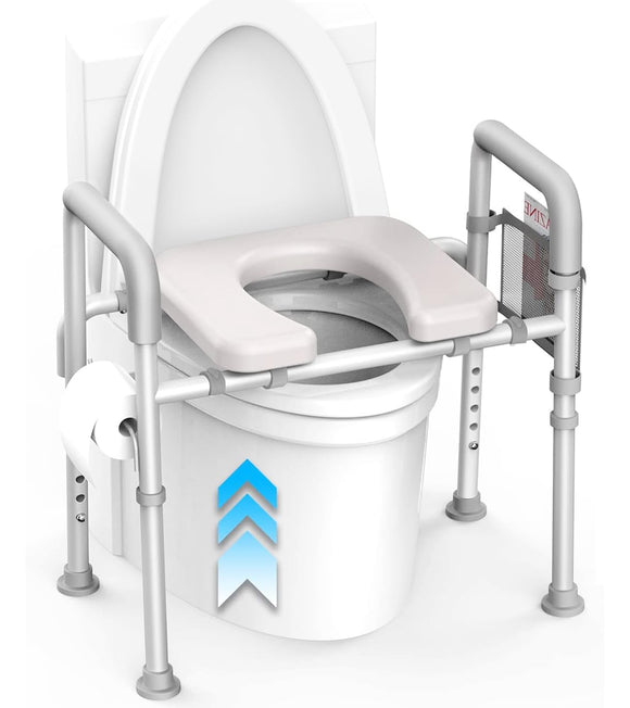 Raised Toilet Seat with Handles - Cozy Padded Elevated Medical Toilet Seat