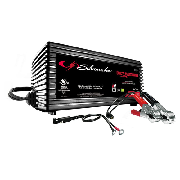 Schumacher Electric 3-in-1 Battery Charger, Maintainer, and Desulfator, SC1355 Fully Automatic - 1.5 Amp, 6 Volt and 12 Volt - For Motorcycle, Power Sport, Car, and Marine Batteries