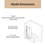 Shower Door, 34" W x 58" H Frameless Folding Pivot Bathtub