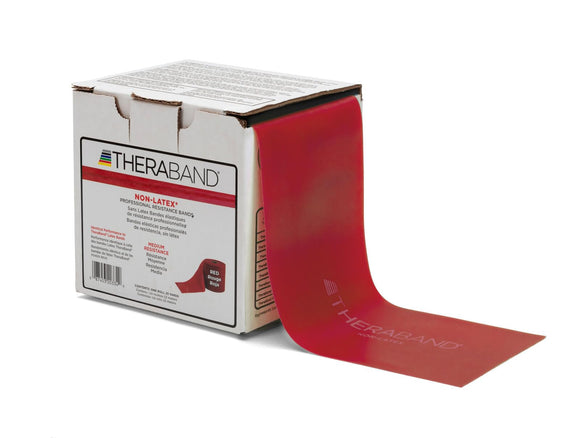 THERABAND Resistance Band 25 Yard Roll, Medium Red Non-Latex Professional Elastic Bands For Upper & Lower Body Exercise Workouts, Physical Therapy, Pilates, & Rehab, Dispenser Box, Level 3 THERABAND