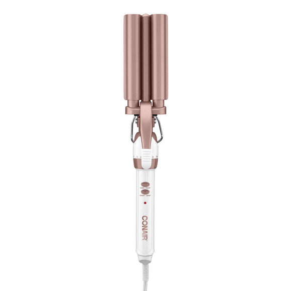 Conair Double Ceramic 3 BCurling Iron, Hair Waver, Create Beachy Wavesarrel Curling Iron, Hair Waver, Create Beachy Waves, Long-Lasting Natural Tight Waves for all Hair Lengths, White / Rose Gold