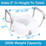 Raised Toilet Seat With Handles, 5" Toilet Seat Riser with Arms, Handicap Raised Toilet Seat