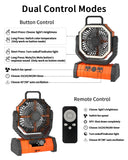 ADUST Camping Fan Battery Operated Powered Fan with LED Lantern Light 20000mAh Rechargeable Portable Fan, Oscillating Fan with 360° Rotation Hanging Hook for Tents, Cordless USB Desk Fan(Orange) ADUST
