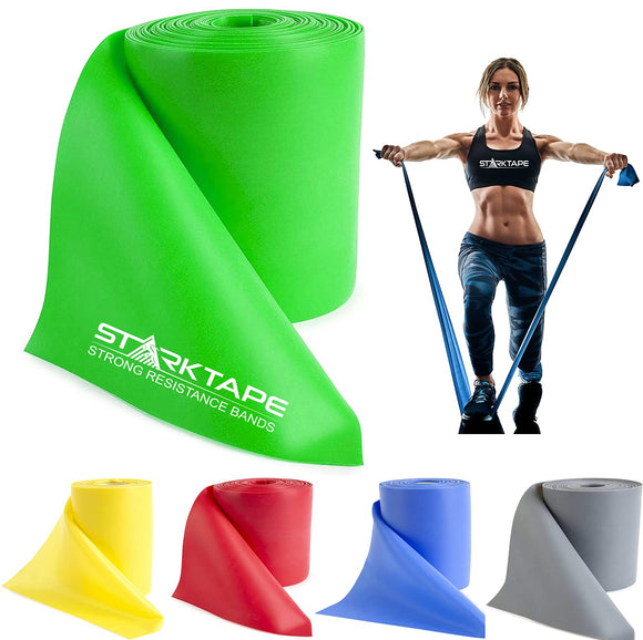 Starktape Resistance Bands Bulk 8 Yard Physical Therapy Professional. Non-Latex Elastic Exercise Fitness Workout Band for Upper & Lower Body, Pilates, Rehab, Yoga, Pilates, Training. Medium Green Starktape