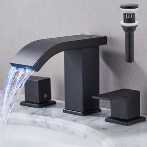 Bathroom Faucet 3 Hole, Black Waterfall Bathroom Faucets, 8 Inch Widespread Modern