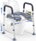 Toilet Seat with Handles & Padded Seat, Adjustable Height & Width