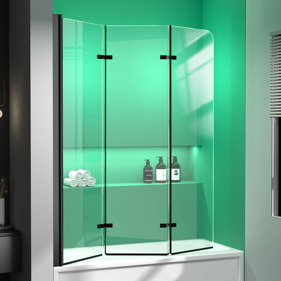 Semi-Frameless Foldable Hinged Bathtub Glass Door