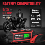 6 Amp Smart Battery Charger, 6V and 12V Trickle Charger and Maintainer for Lead-Acid Battery, Up to 150Ah