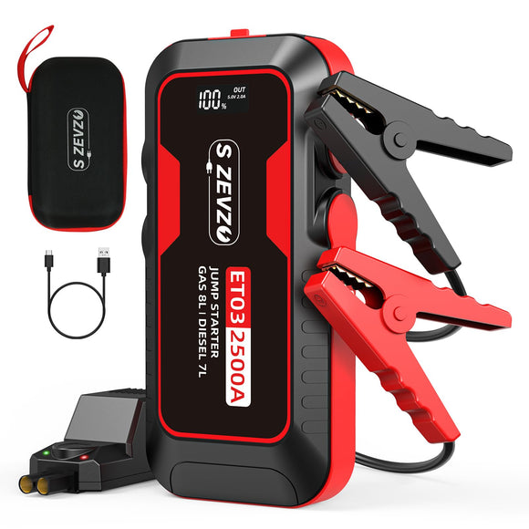 ET03 Car Jump Starter 2500A Jump Starter Battery Pack for Up to 8.0L Gas and 7.0L Diesel Engines