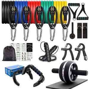 Resistance Bands Set Workout Bands，8-in-1 Ab Wheel Roller Kit with Knee Pad,Push Up Bars,Hand Grip Strengthener,Jump Rope,Home Gym Workout Exercise Equipment for Men Women MAITREYA