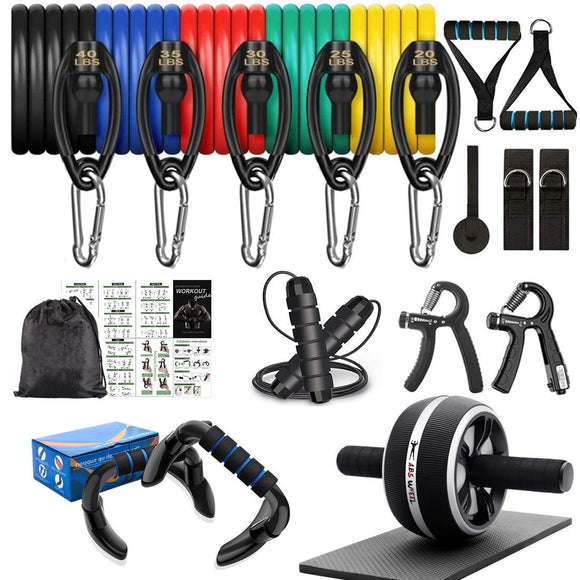 Resistance Bands Set Workout Bands，8-in-1 Ab Wheel Roller Kit with Knee Pad,Push Up Bars,Hand Grip Strengthener,Jump Rope,Home Gym Workout Exercise Equipment for Men Women MAITREYA