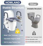 Toilet Seat with Handles & Padded Seat, Adjustable Height & Width