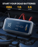 150PSI 3500A Car Battery Jump Starter (9.0 Gas/8.0L Diesel), with Large LCD Display, Lights