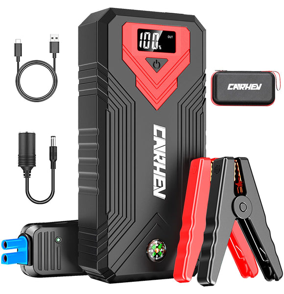 CARHEV 3000A Jump Starter, 24000mAh mper Starter Portable, 12V Car Jumper Starter Portable with LED Light and USB QC 3.0