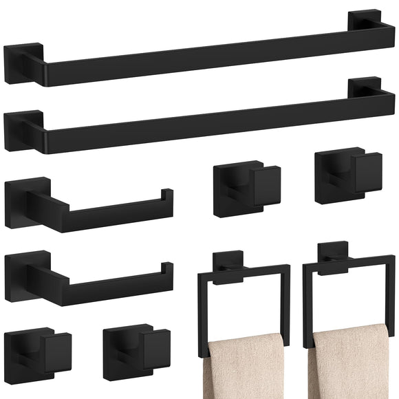 Matte Black Bathroom Accessories Set, 23.6 Inch Bath Towel Bar Set,