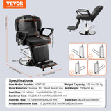 Barber Chairs, 360° Swivel with Heavy-Duty Steel Frame, Max Load Weight