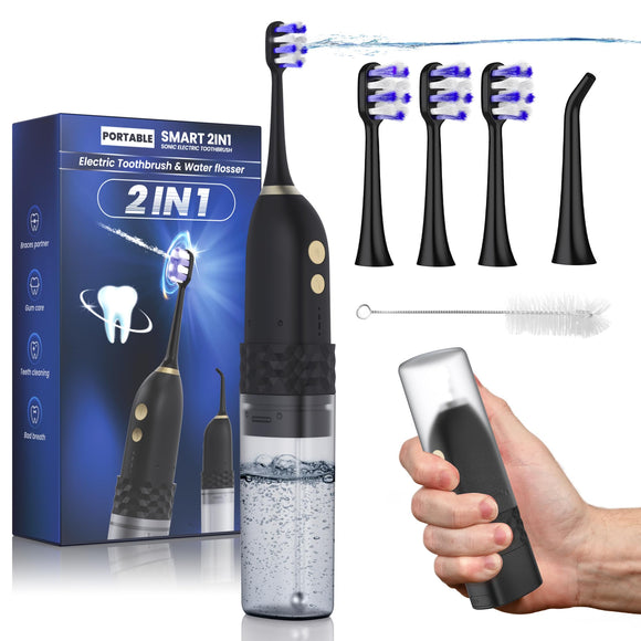 Portable Water flosser with Electric Toothbrush, 2 in 1 Teeth Cleaning Kit