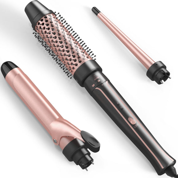 Curling Iron Set with Thermal Brush Ceramic Curling Wand