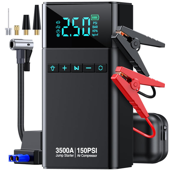 CZKBG Portable Car Jump Starter with Air Compressor, 3500A 150PSI Car Battery Jump Starter Battery Pack (All Gas/10L Diesel)