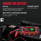 6 Amp Smart Battery Charger, 6V and 12V Trickle Charger and Maintainer for Lead-Acid Battery, Up to 150Ah