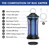 Rechargeable Bug Zapper Outdoor & Indoor, Mosquito Zapper, Fruit Fly Trap, Gnat Moths Catcher, Black REOGLE