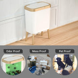 Trash Can with Lid, 15L White Garbage Can with Gold Edge