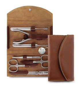 Manicure Set, 7-Piece, Stainless Steel, Nickel-Free, Genuine Brown