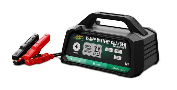 Battery Tender 15 AMP Battery Charger and Maintainer - 12V Switchable 15 AMP / 8 AMP / 2 AMP - Selectable Chemistry Standard AGM Gel - LCD Display - 022-0234-DL-WH